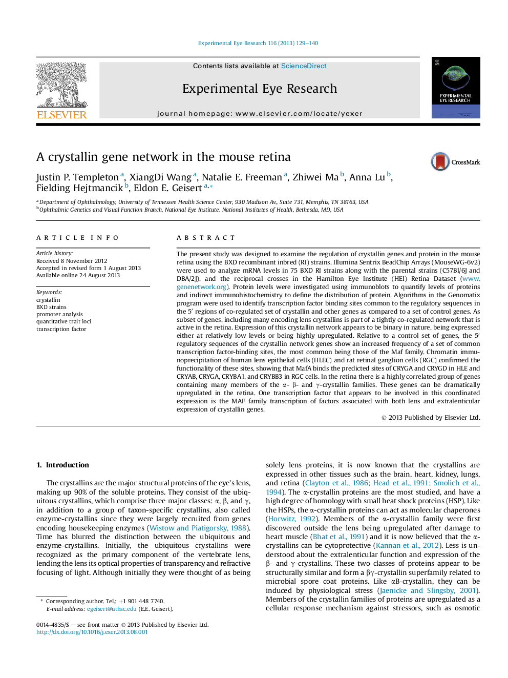 A crystallin gene network in the mouse retina