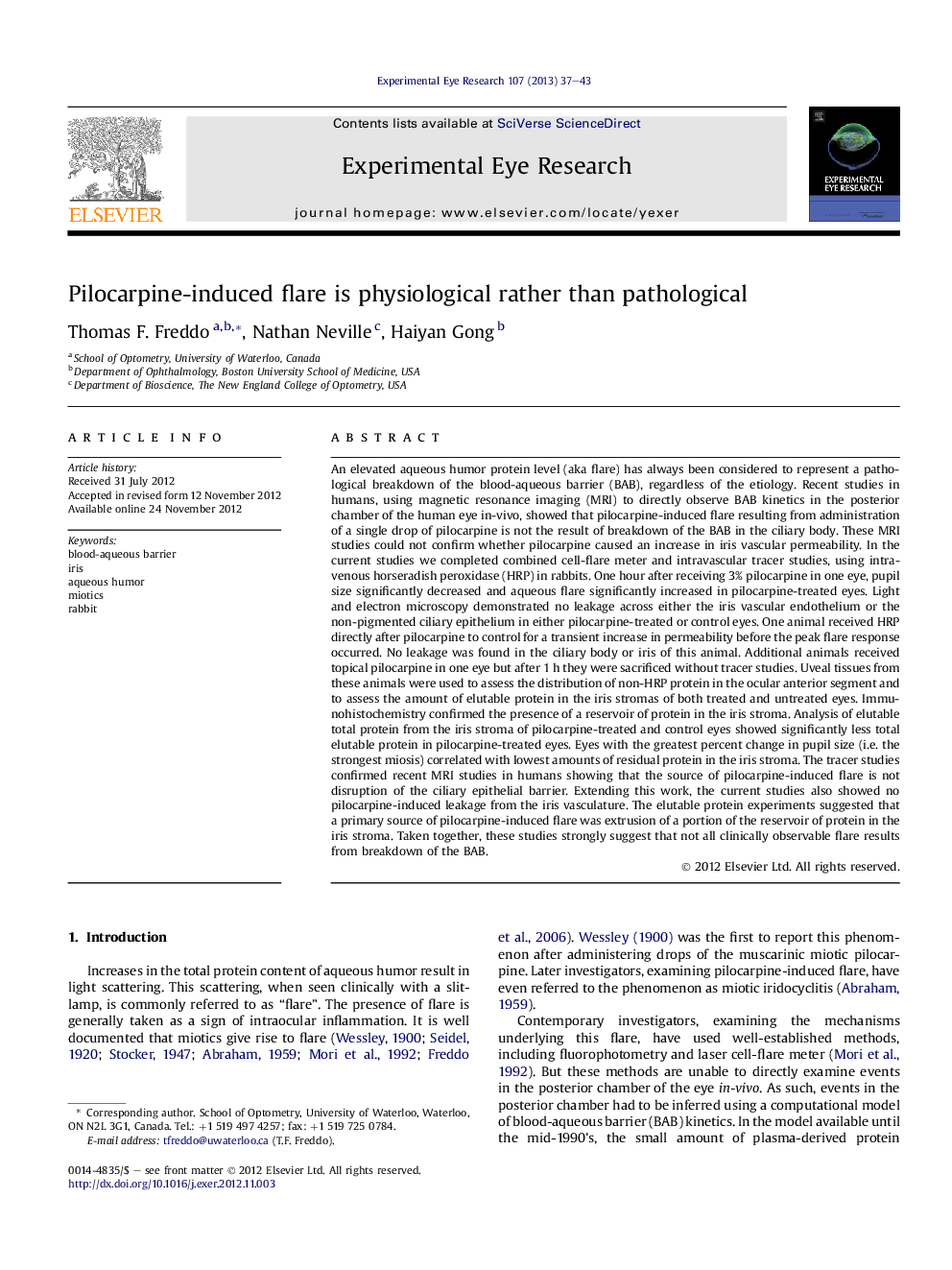 Pilocarpine-induced flare is physiological rather than pathological