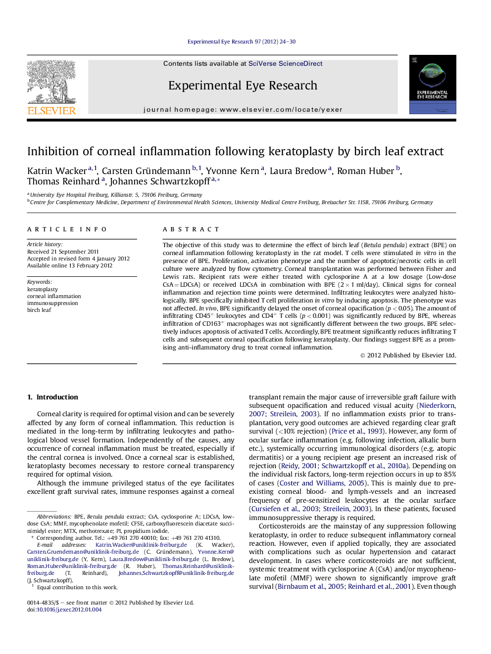 Inhibition of corneal inflammation following keratoplasty by birch leaf extract