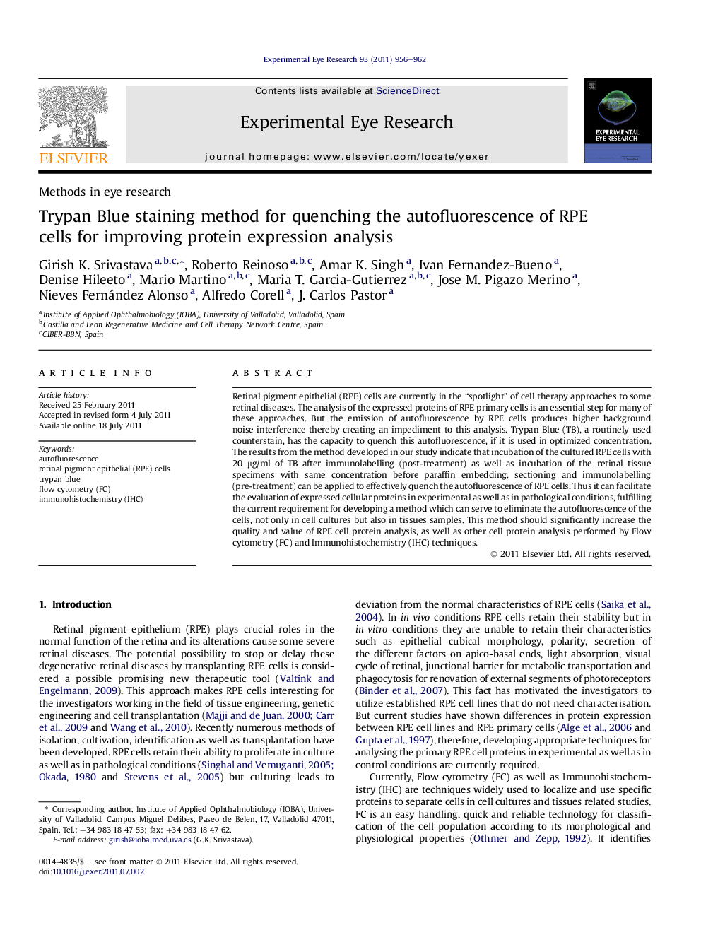 Trypan Blue staining method for quenching the autofluorescence of RPE cells for improving protein expression analysis