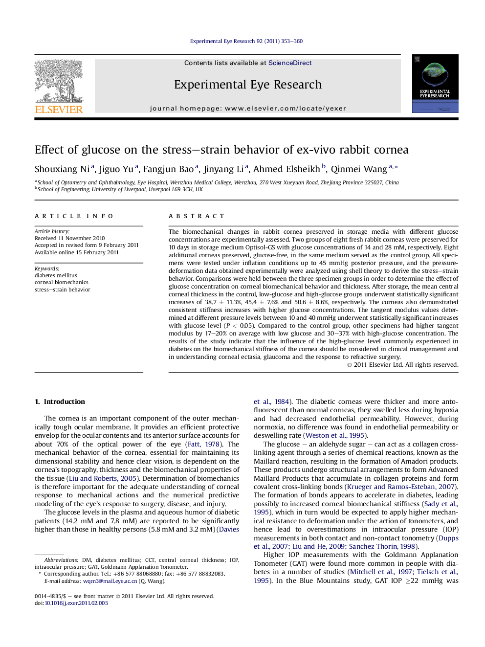 Effect of glucose on the stress-strain behavior of ex-vivo rabbit cornea