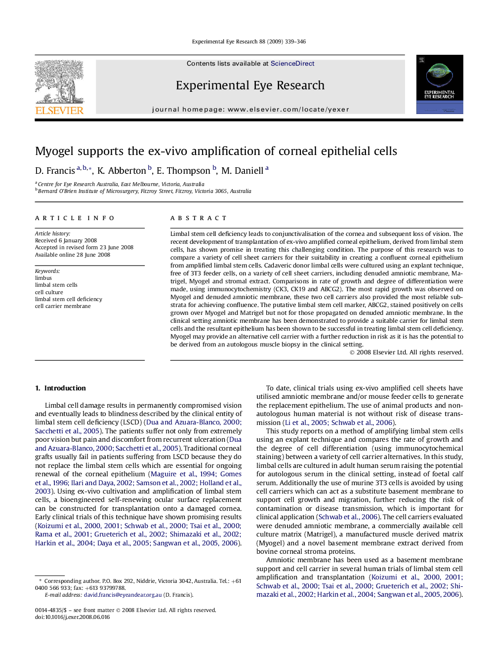 Myogel supports the ex-vivo amplification of corneal epithelial cells