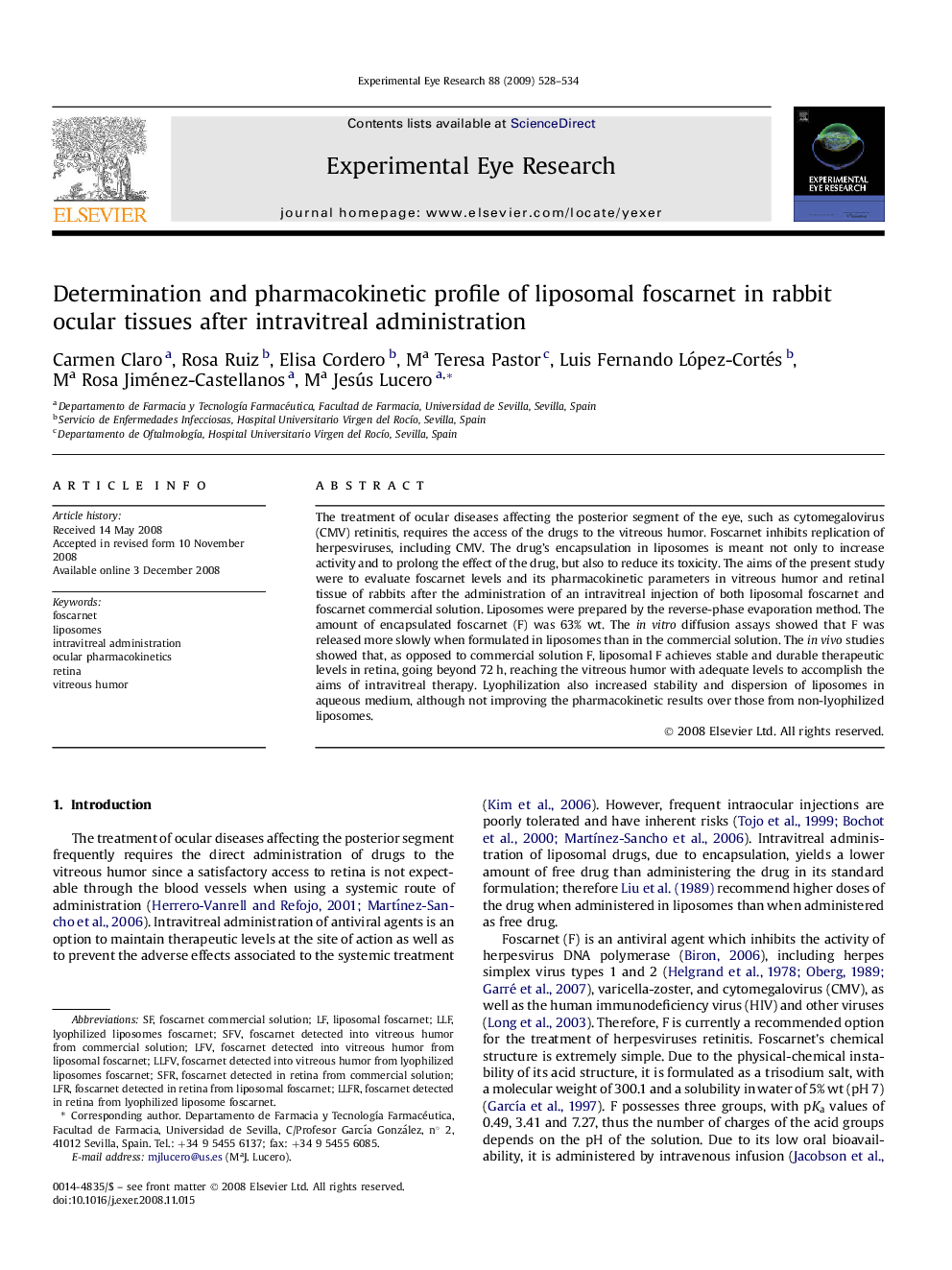 Determination and pharmacokinetic profile of liposomal foscarnet in rabbit ocular tissues after intravitreal administration