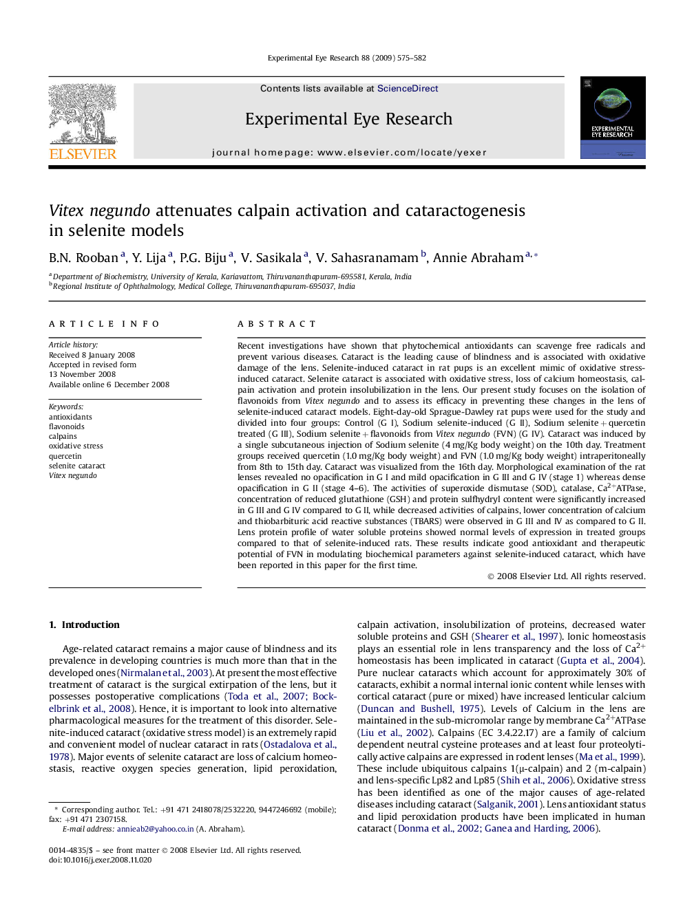 Vitex negundo attenuates calpain activation and cataractogenesis in selenite models