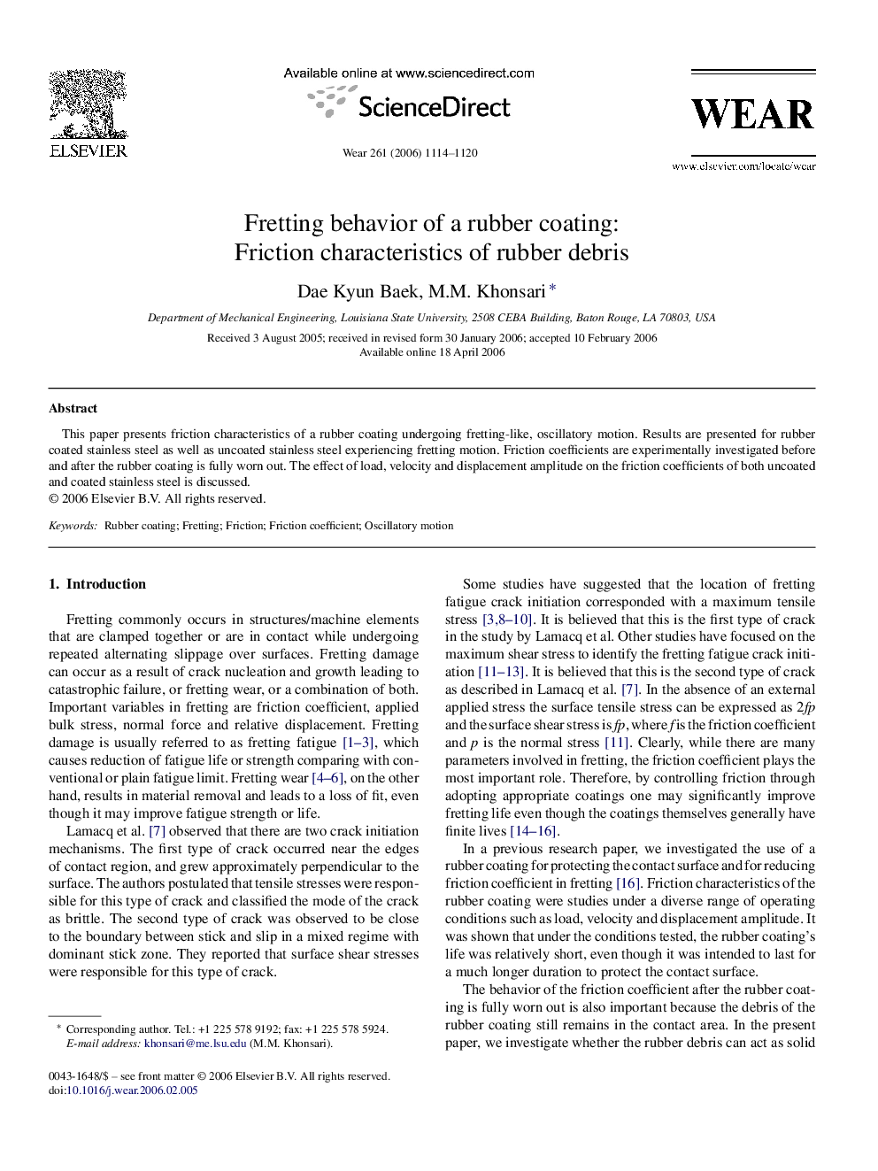 Fretting behavior of a rubber coating: Friction characteristics of rubber debris