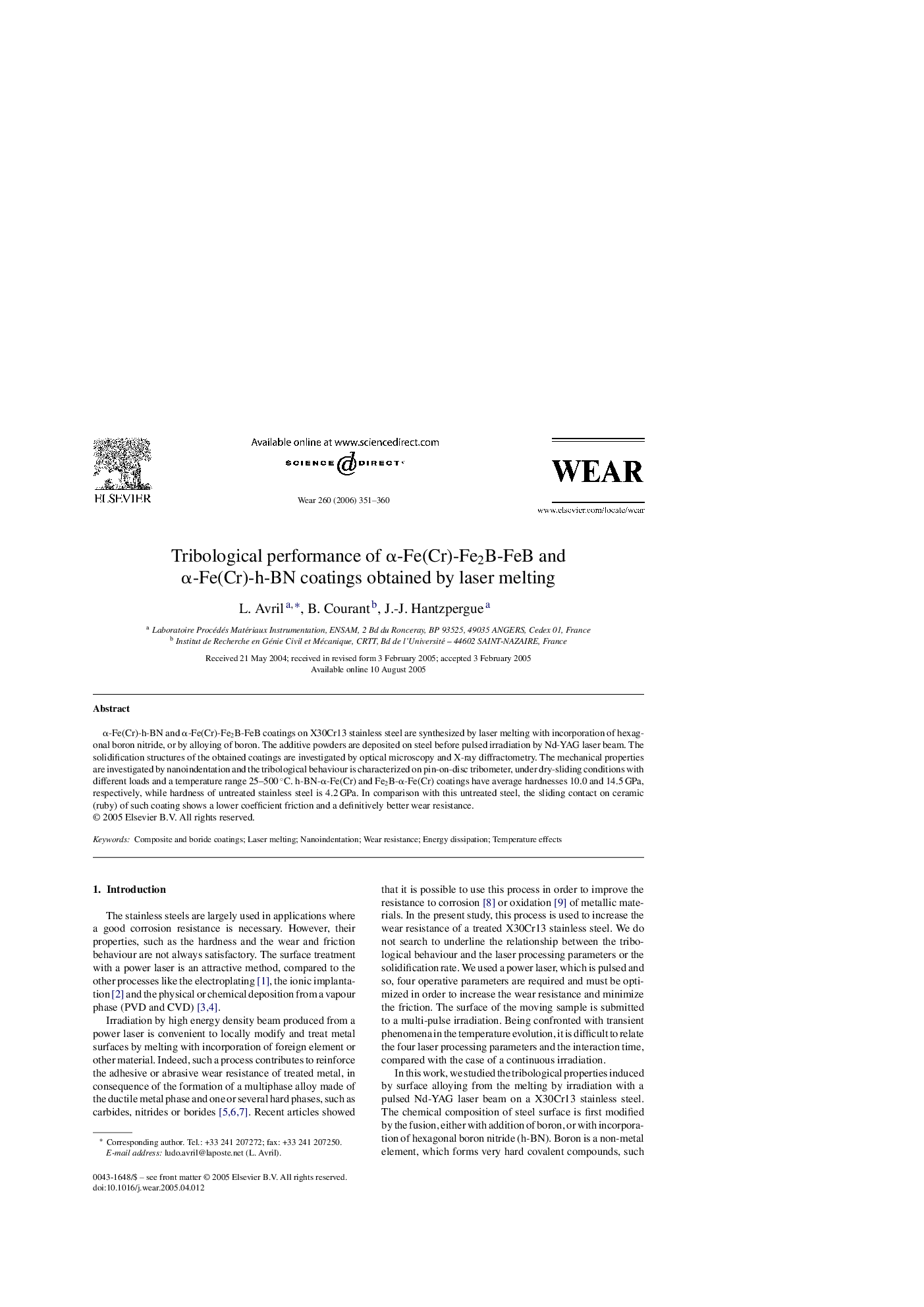 Tribological performance of α-Fe(Cr)-Fe2B-FeB and α-Fe(Cr)-h-BN coatings obtained by laser melting