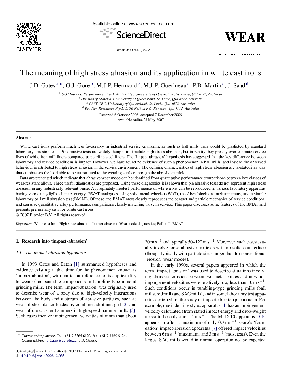 The meaning of high stress abrasion and its application in white cast irons