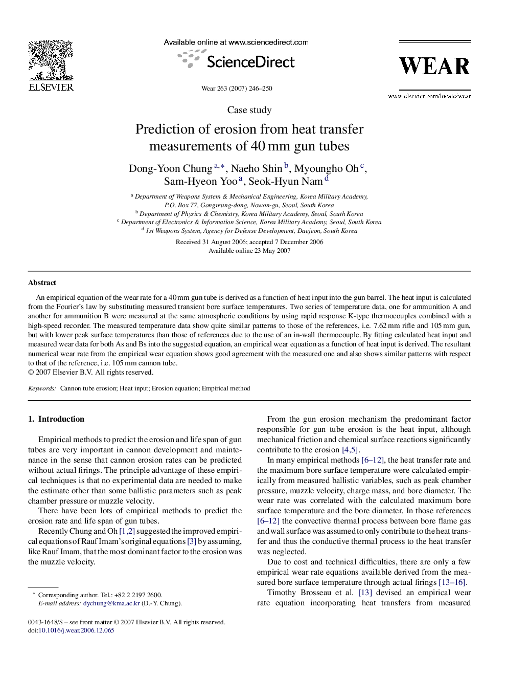 Prediction of erosion from heat transfer measurements of 40 mm gun tubes