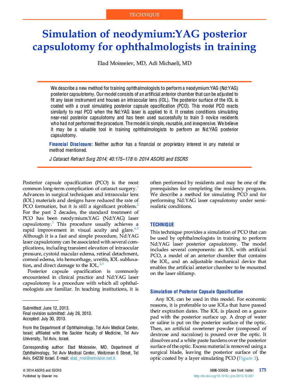 Simulation of neodymium:YAG posterior capsulotomy for ophthalmologists in training
