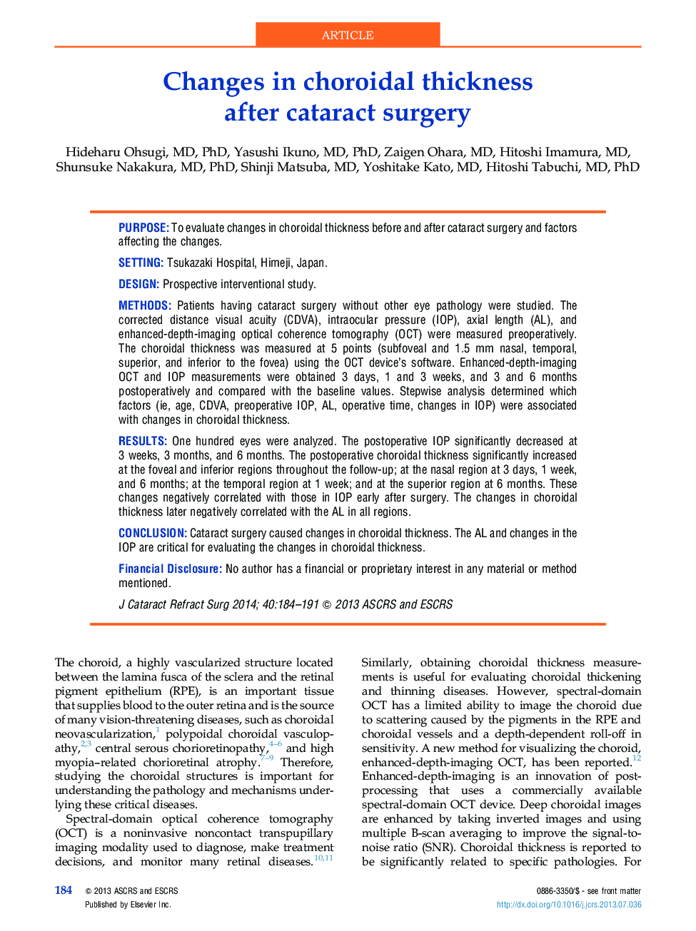 Changes in choroidal thickness after cataract surgery