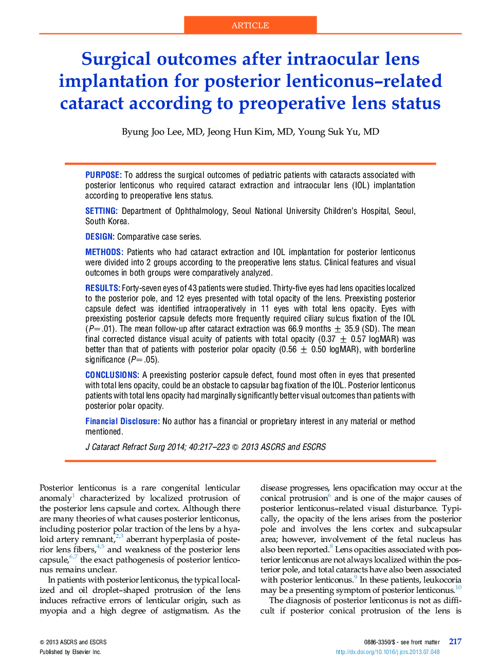 Surgical outcomes after intraocular lens implantation for posterior lenticonus-related cataract according to preoperative lens status