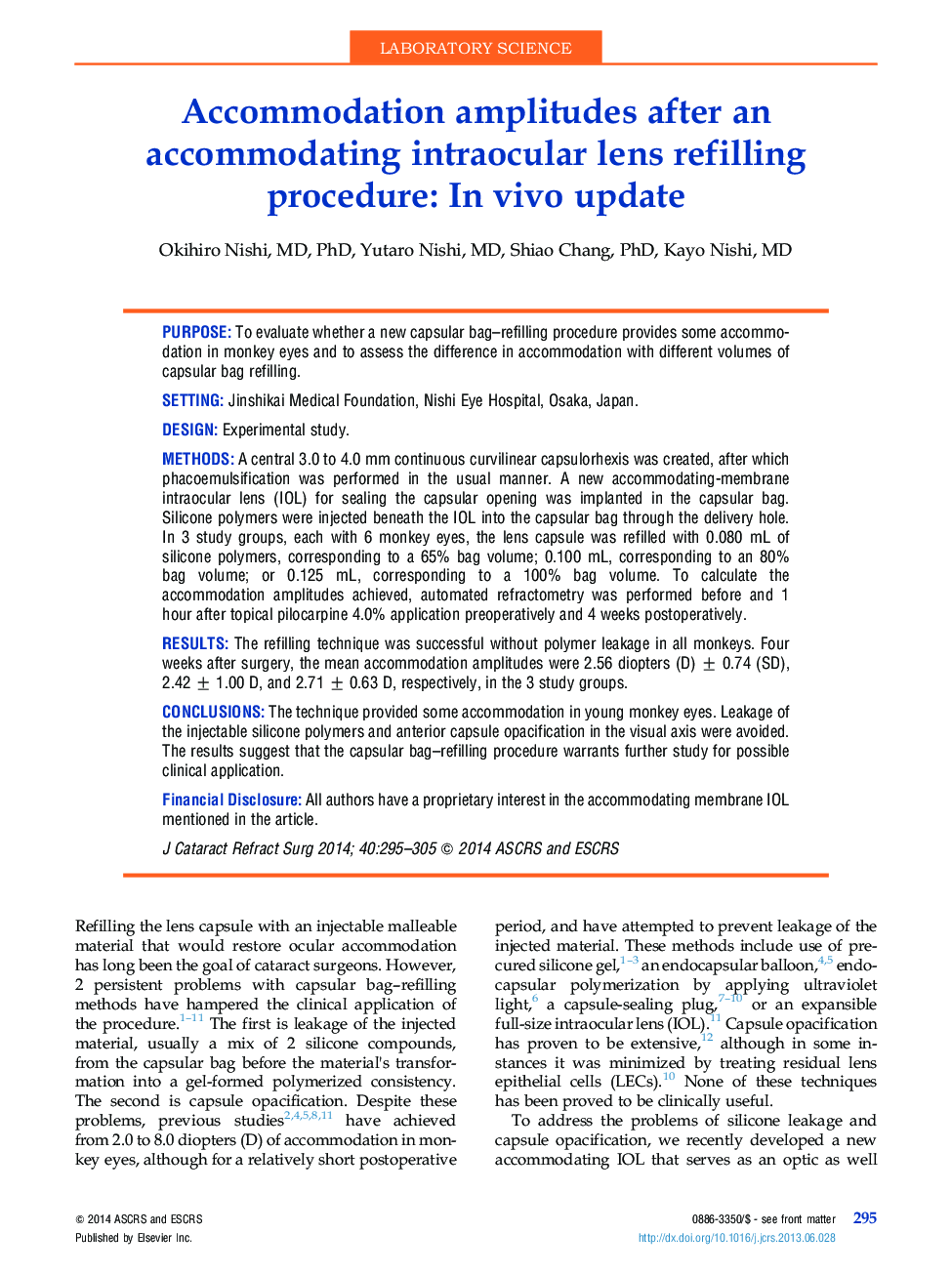 Accommodation amplitudes after an accommodating intraocular lens refilling procedure: InÂ vivo update