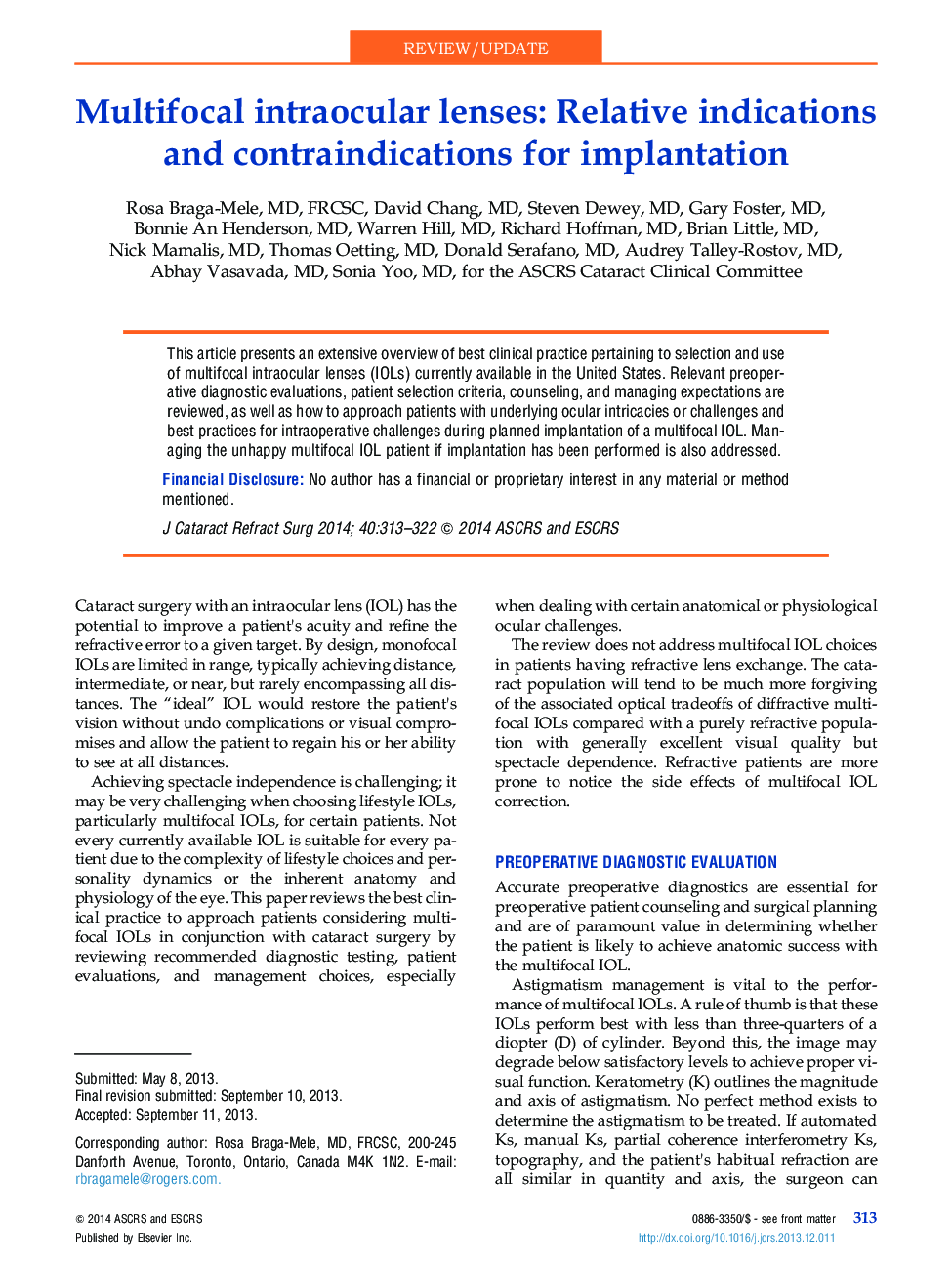 Multifocal intraocular lenses: Relative indications and contraindications for implantation