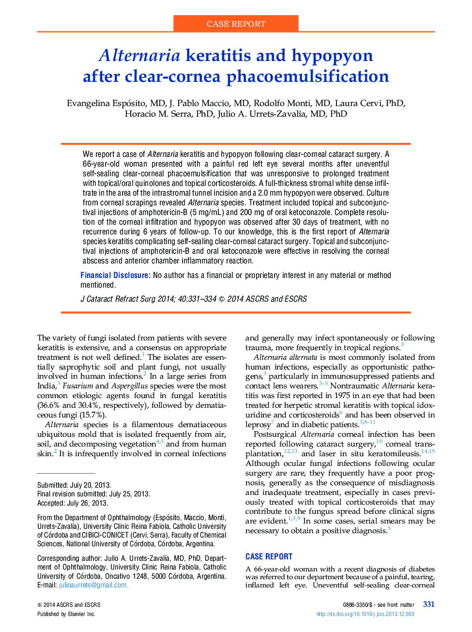 Alternaria keratitis and hypopyon after clear-cornea phacoemulsification