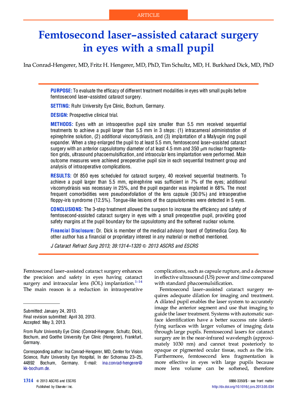 Femtosecond laser-assisted cataract surgery in eyes with a small pupil