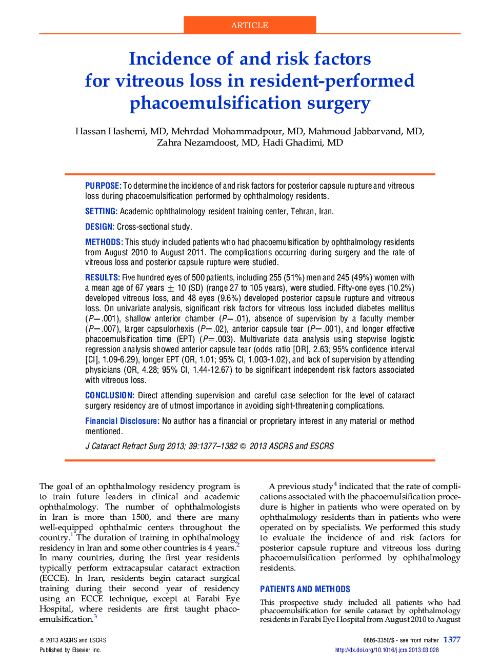 Incidence of and risk factors for vitreous loss in resident-performed phacoemulsification surgery