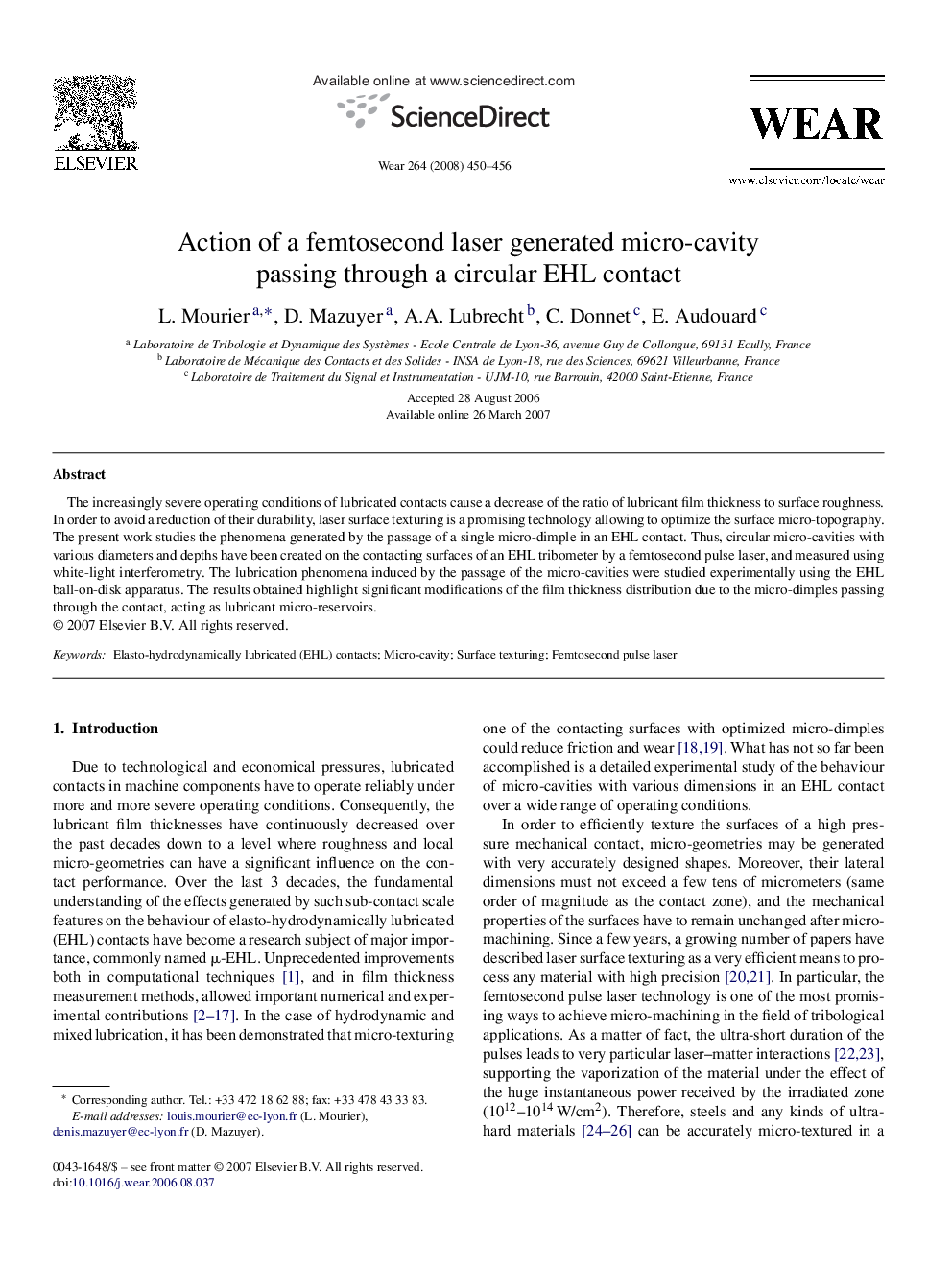 Action of a femtosecond laser generated micro-cavity passing through a circular EHL contact