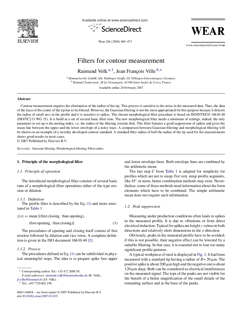 Filters for contour measurement