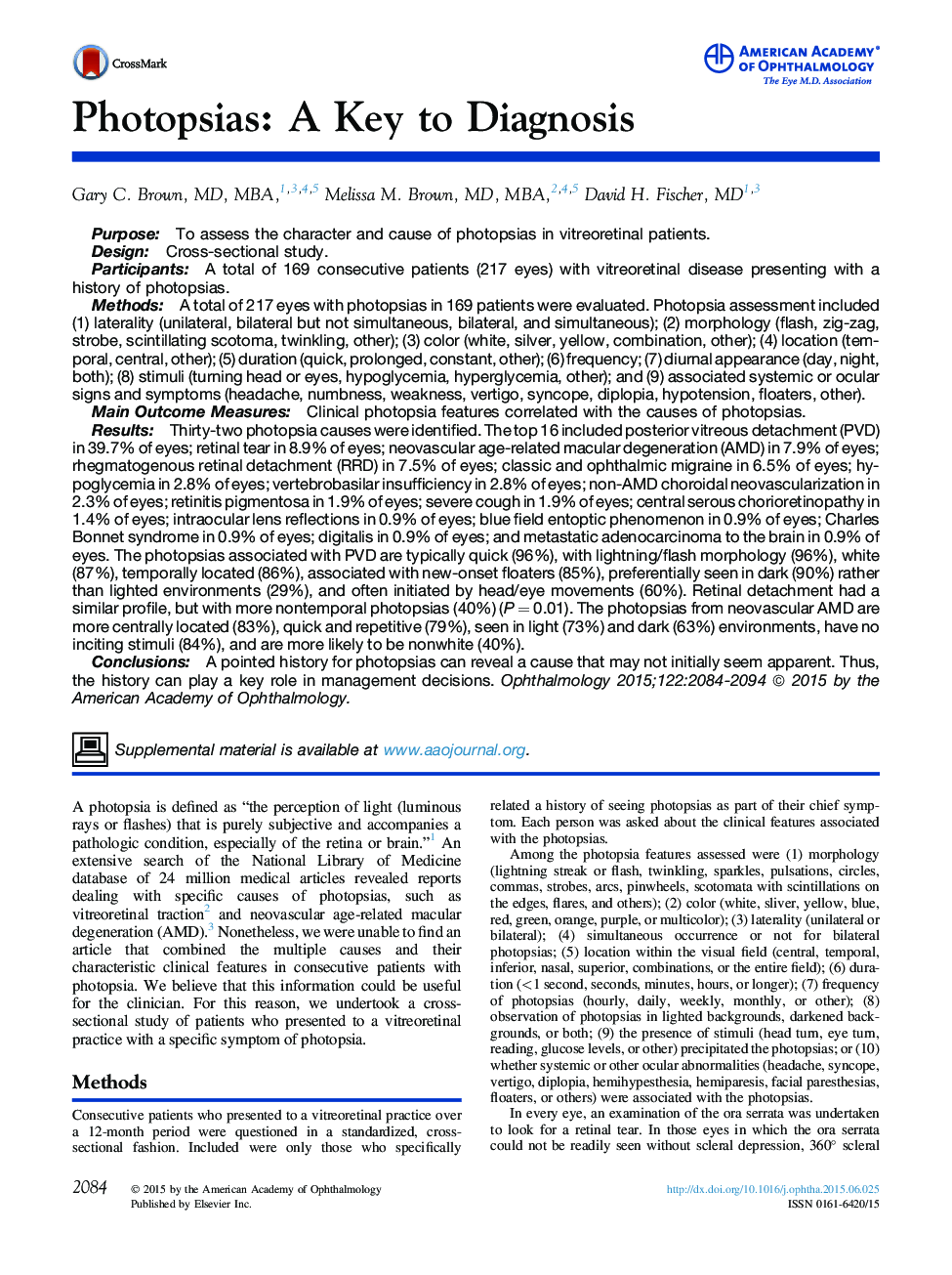 Photopsias: A Key to Diagnosis