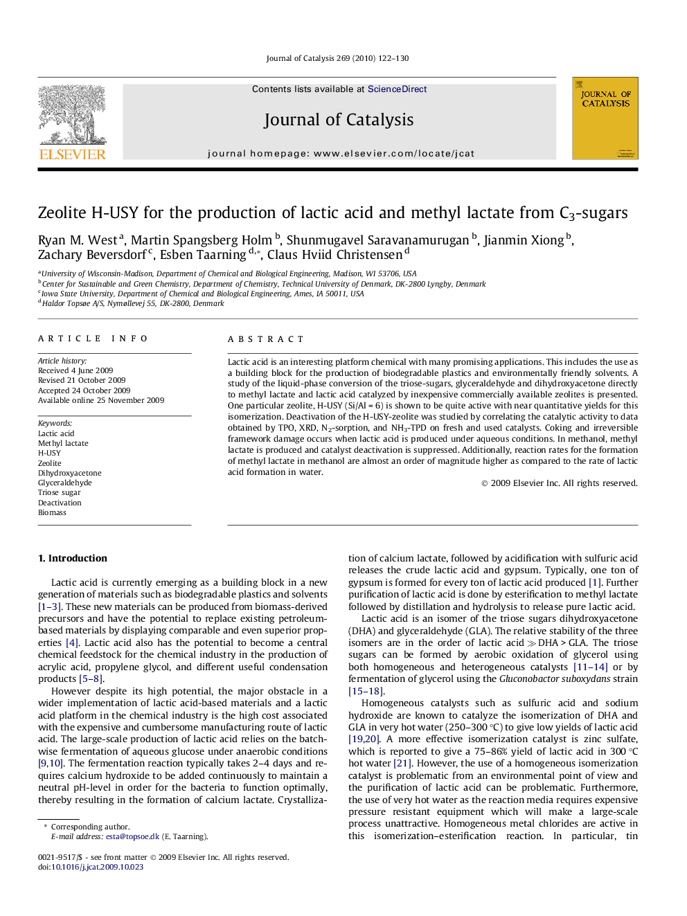 Zeolite H-USY for the production of lactic acid and methyl lactate from C3-sugars