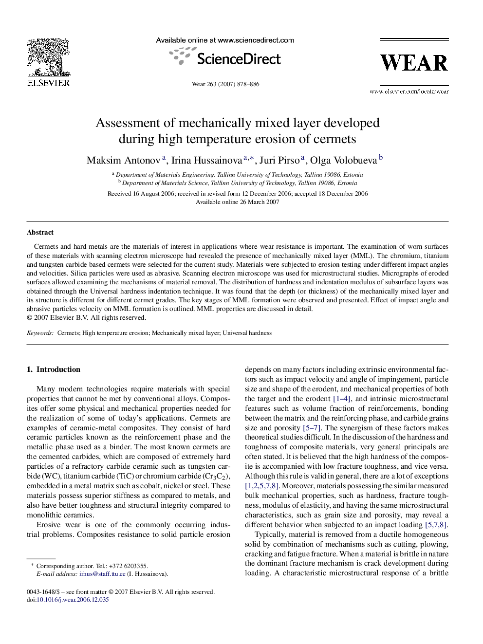 Assessment of mechanically mixed layer developed during high temperature erosion of cermets