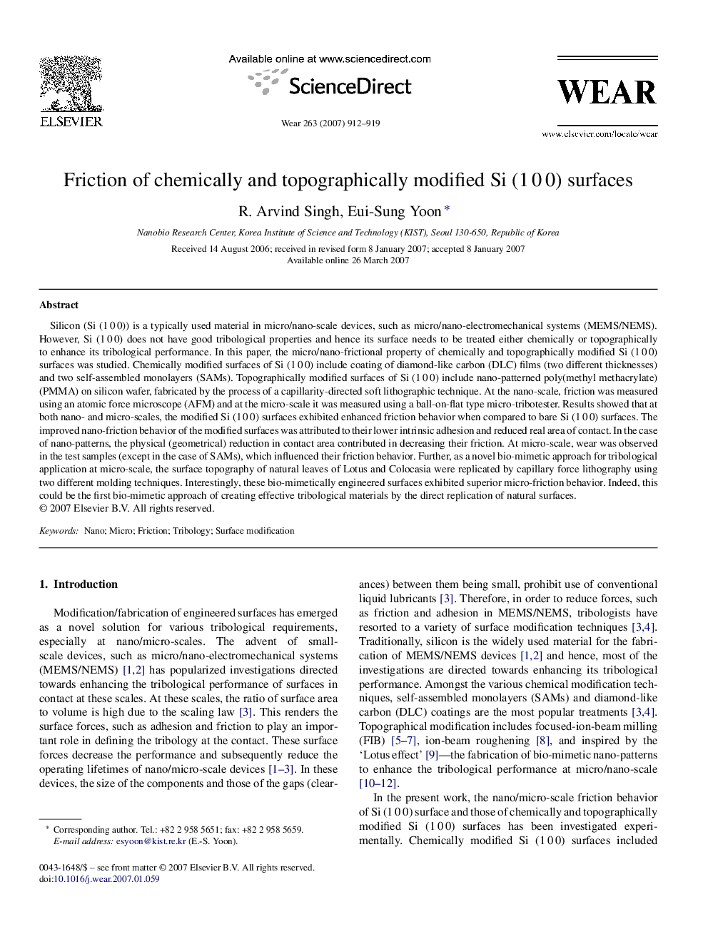 Friction of chemically and topographically modified Si (1 0 0) surfaces