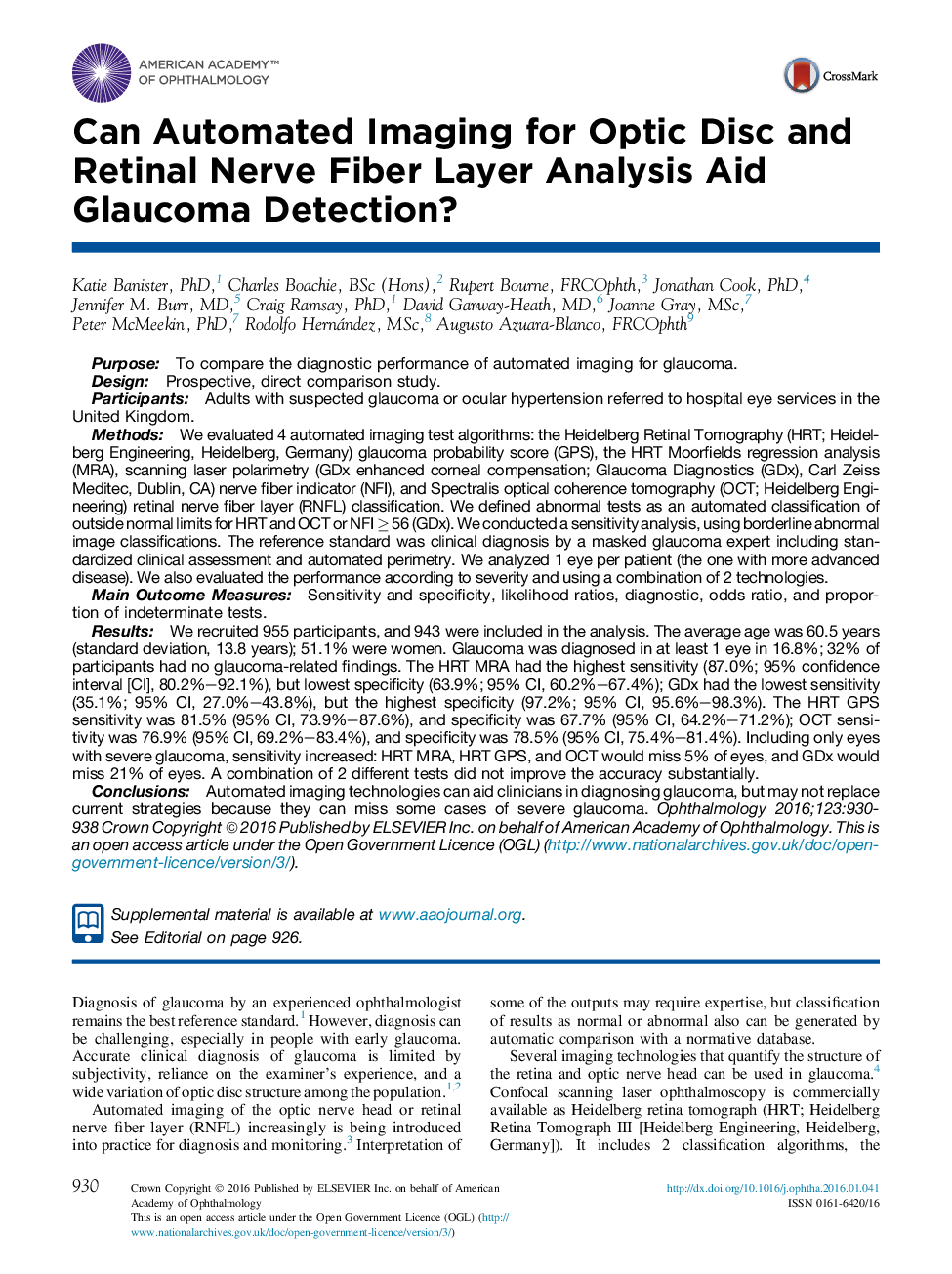 Can Automated Imaging for Optic Disc and Retinal Nerve Fiber Layer Analysis Aid Glaucoma Detection?