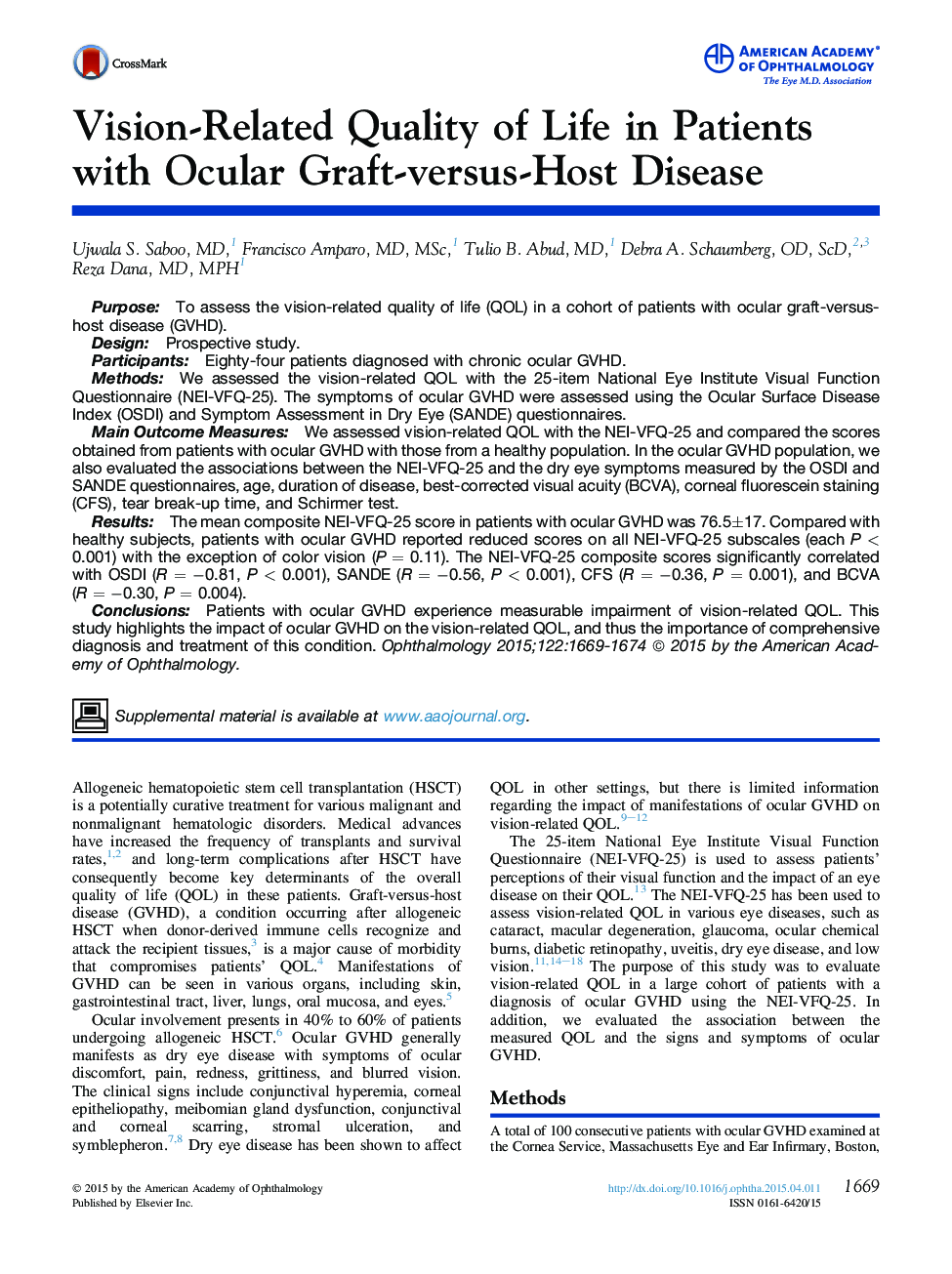 Vision-Related Quality of Life in Patients with Ocular Graft-versus-Host Disease