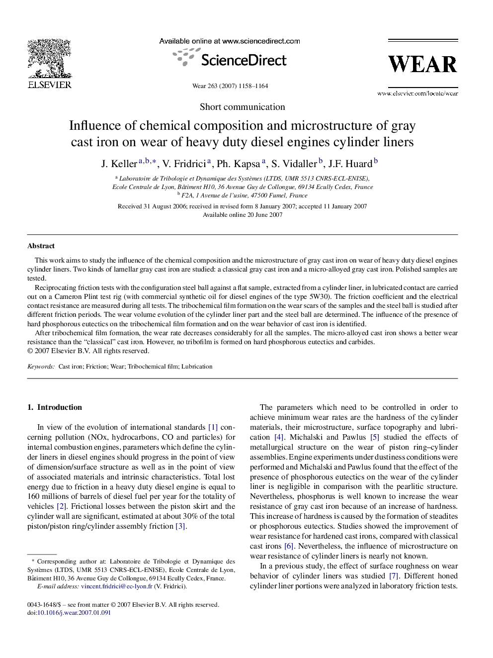 Influence of chemical composition and microstructure of gray cast iron on wear of heavy duty diesel engines cylinder liners