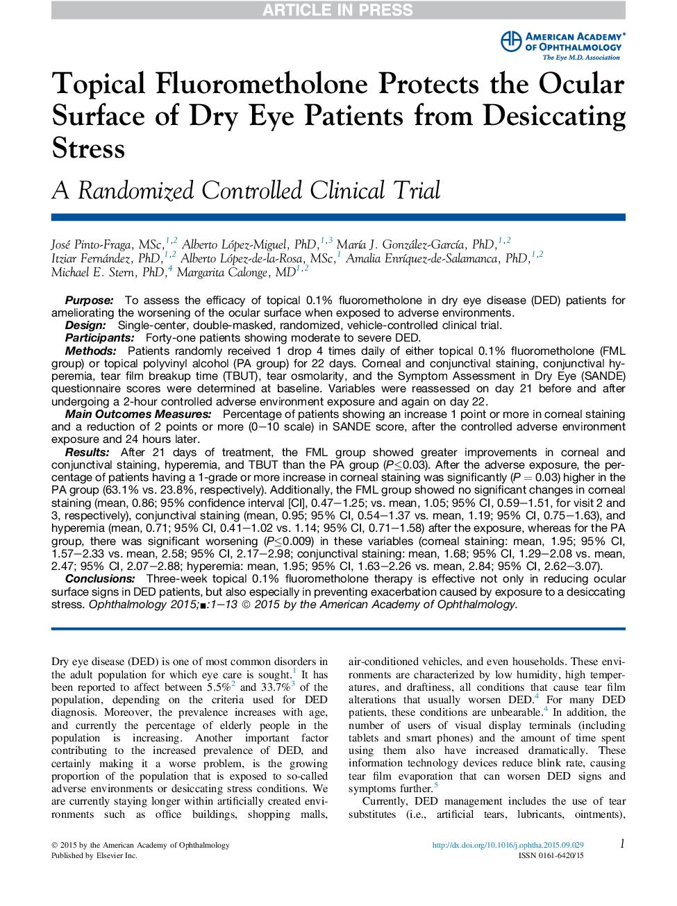 Topical Fluorometholone Protects the Ocular Surface of Dry Eye Patients from Desiccating Stress