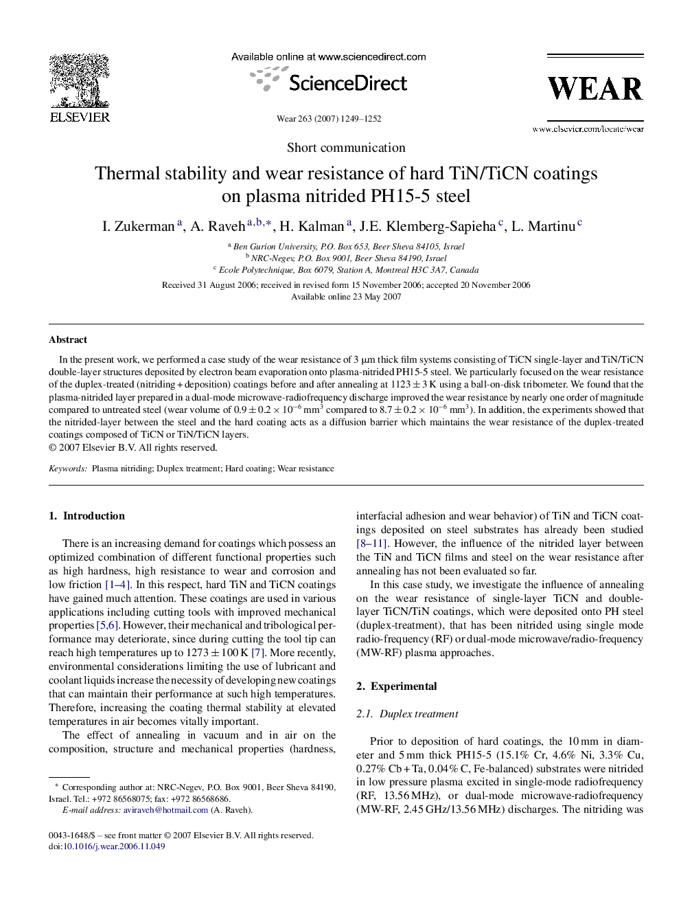 Thermal stability and wear resistance of hard TiN/TiCN coatings on plasma nitrided PH15-5 steel