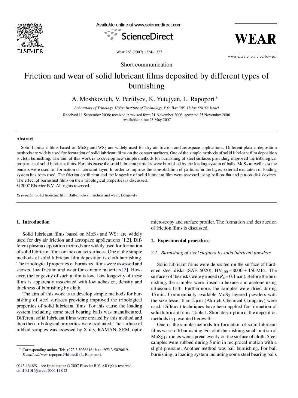 Friction and wear of solid lubricant films deposited by different types of burnishing