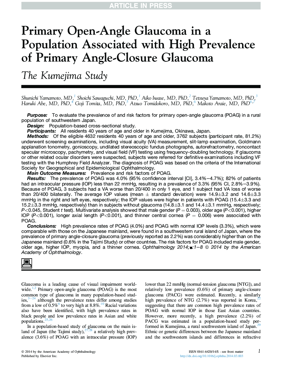 نخستین گلوکوم زاویه باز در یک جمعیت همراه با شیوع بالای گلوکوم بسته شدن زاویه اولیه 