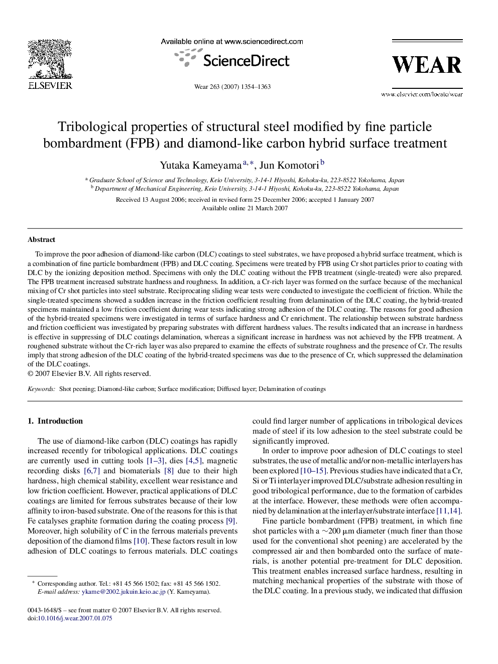 Tribological properties of structural steel modified by fine particle bombardment (FPB) and diamond-like carbon hybrid surface treatment