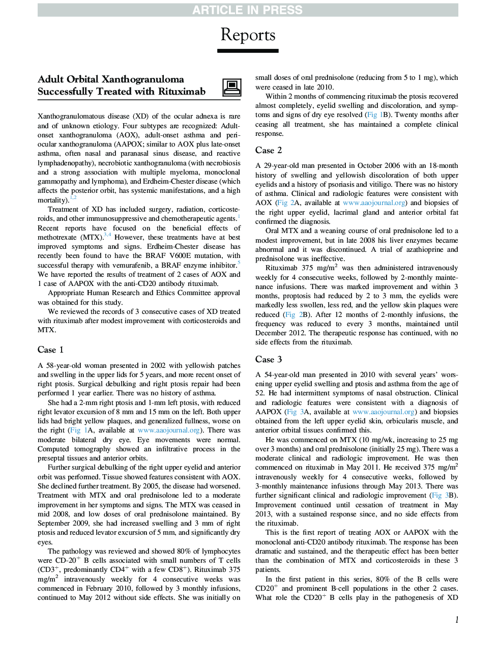 Adult Orbital Xanthogranuloma Successfully Treated with Rituximab