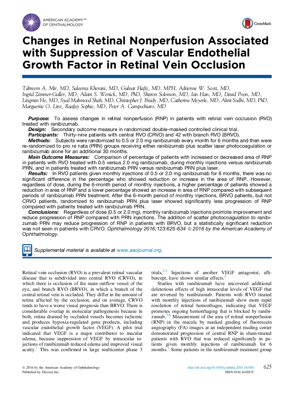 Changes in Retinal Nonperfusion Associated with Suppression of Vascular Endothelial Growth Factor in Retinal Vein Occlusion