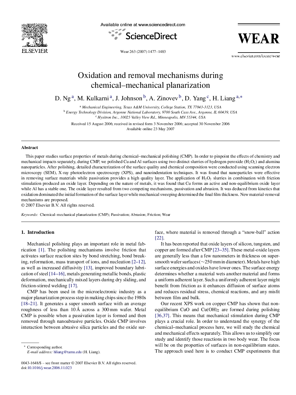 Oxidation and removal mechanisms during chemical-mechanical planarization