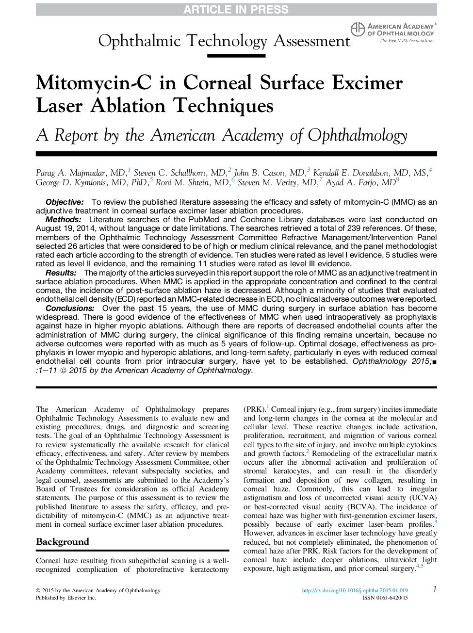 Mitomycin-C in Corneal Surface Excimer Laser Ablation Techniques