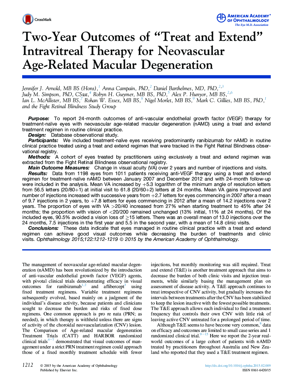 Two-Year Outcomes of “Treat and Extend” Intravitreal Therapy for Neovascular Age-Related Macular Degeneration