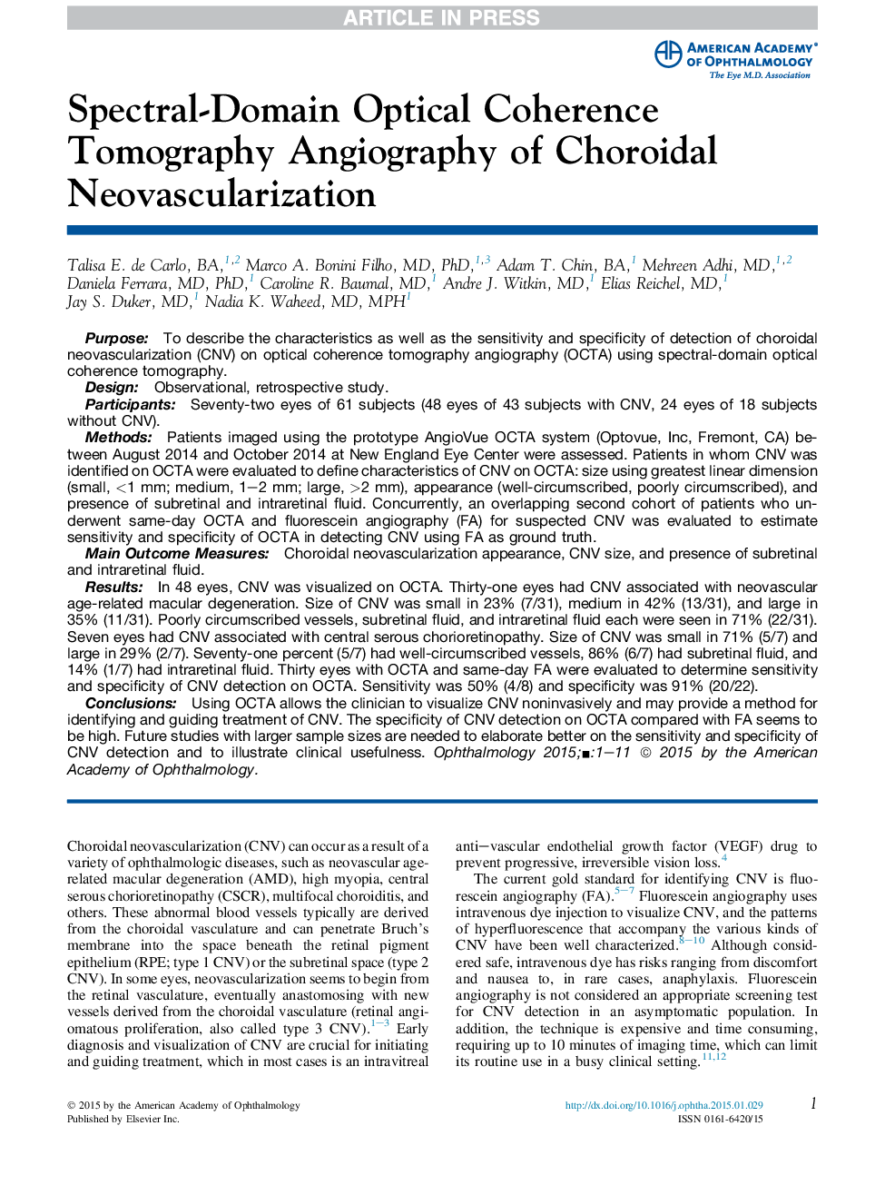 Spectral-Domain Optical Coherence Tomography Angiography of Choroidal Neovascularization