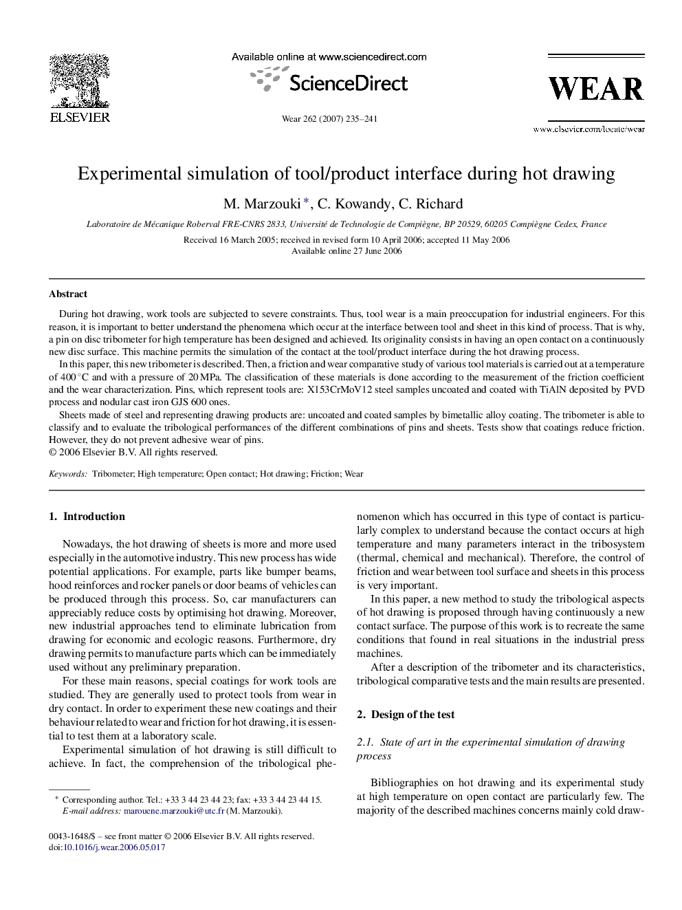 Experimental simulation of tool/product interface during hot drawing