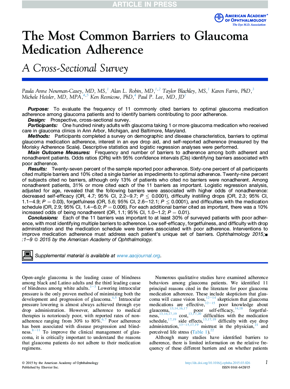 The Most Common Barriers to Glaucoma Medication Adherence