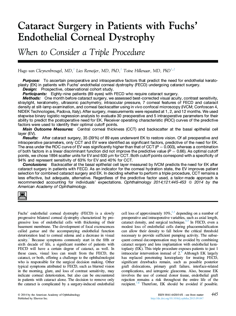 Cataract Surgery in Patients with Fuchs' Endothelial Corneal Dystrophy
