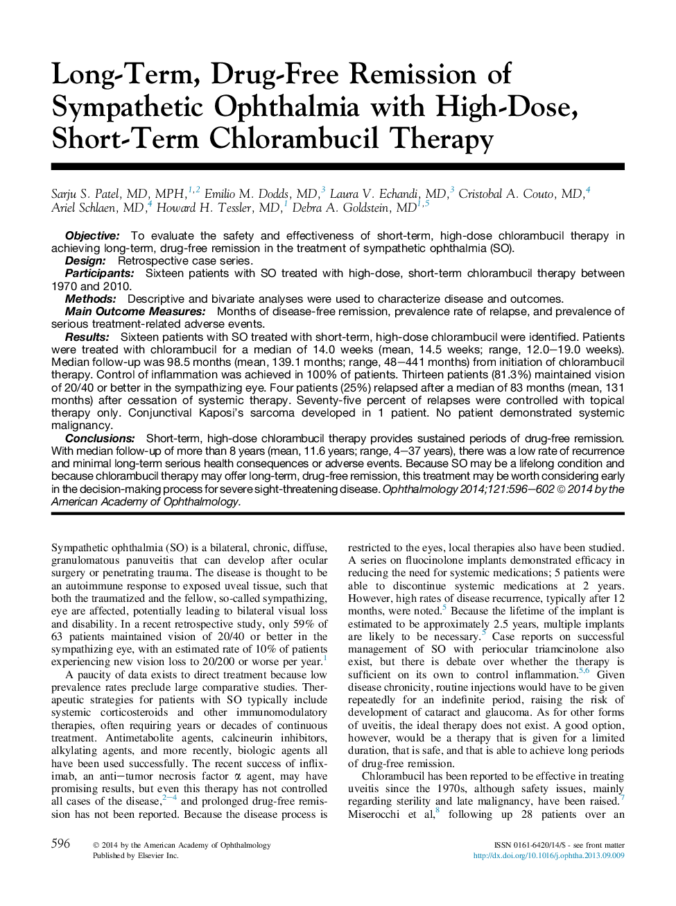 درمان طولانی مدت، درمان دارویی بدون عارضه از چشم های خوش خیم با استفاده از دوز بالا، درمان کوتاه مدت کلارامبوسیل 