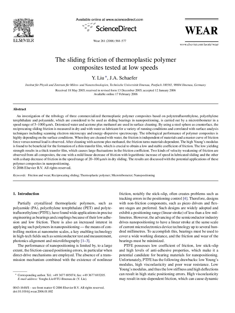 The sliding friction of thermoplastic polymer composites tested at low speeds