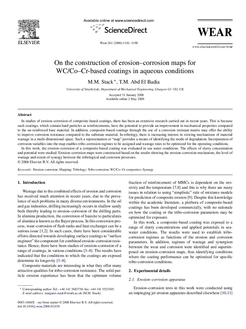 On the construction of erosion–corrosion maps for WC/Co–Cr-based coatings in aqueous conditions