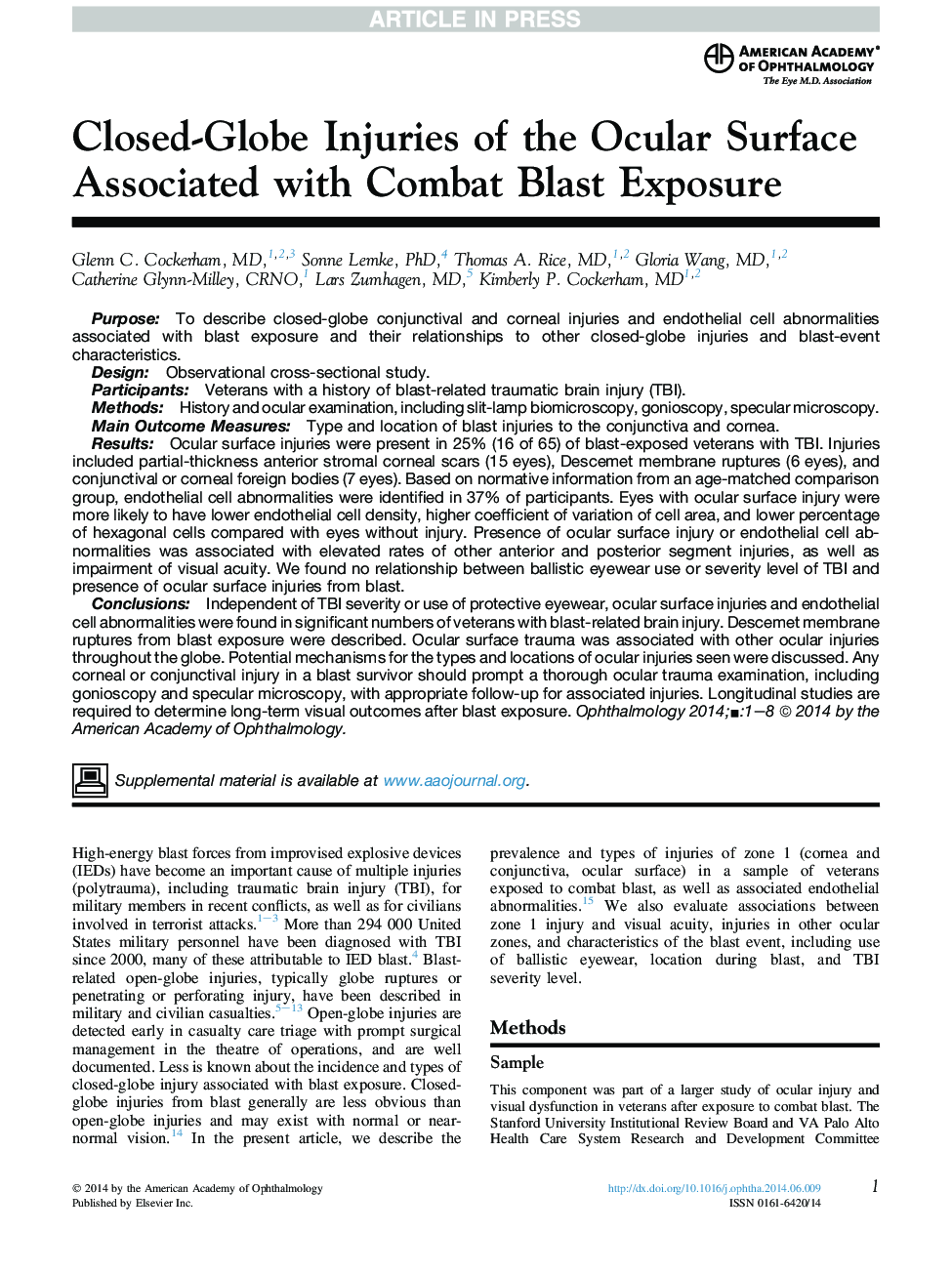 Closed-Globe Injuries of the Ocular Surface Associated with Combat Blast Exposure