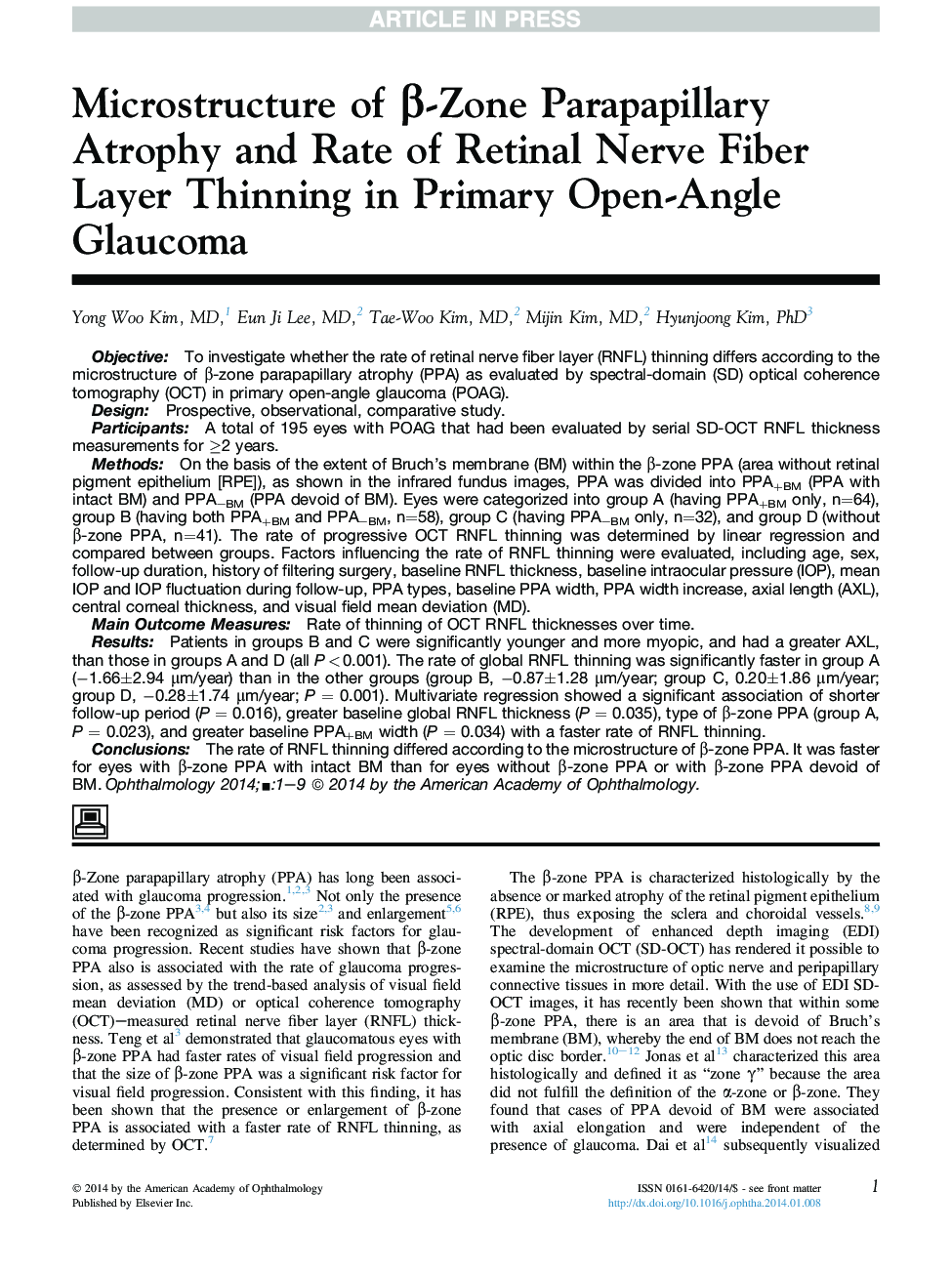 Microstructure of Î²-Zone Parapapillary Atrophy and Rate of Retinal Nerve Fiber Layer Thinning in Primary Open-Angle Glaucoma