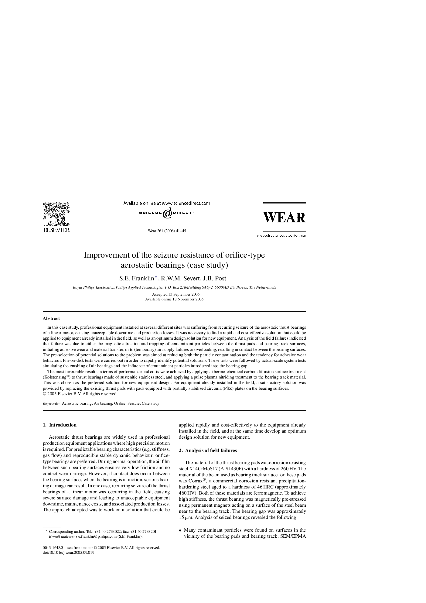 Improvement of the seizure resistance of orifice-type aerostatic bearings (case study)