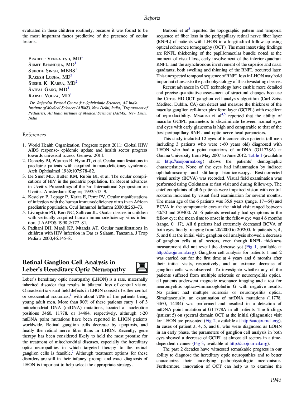 Retinal Ganglion Cell Analysis in Leber's Hereditary Optic Neuropathy